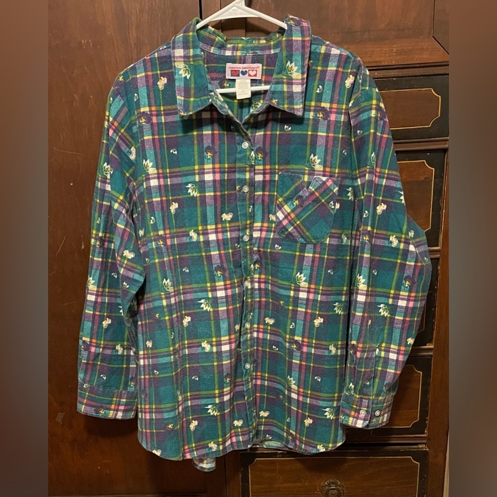 American Sweetheart Plaid Flannel Shirt with Floral Design 
Vintage Size 3X